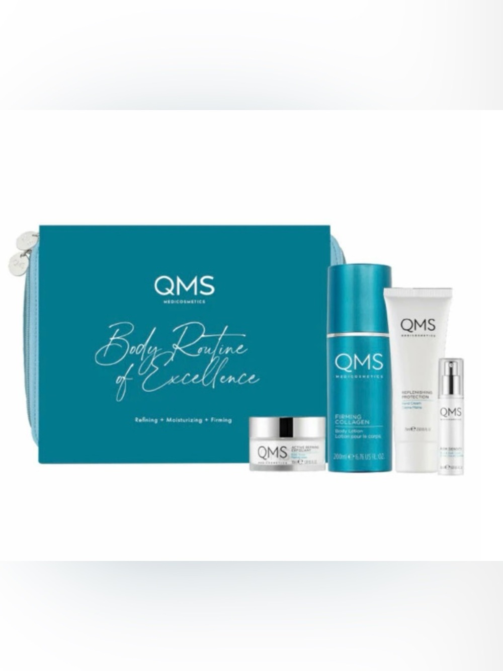 QMS Skincare Kit: Collagen Body Lotion, Hand Cream, Scrub, Firming Neck Cream